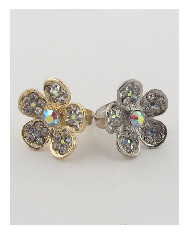 Flower rhinestone adjustable ring