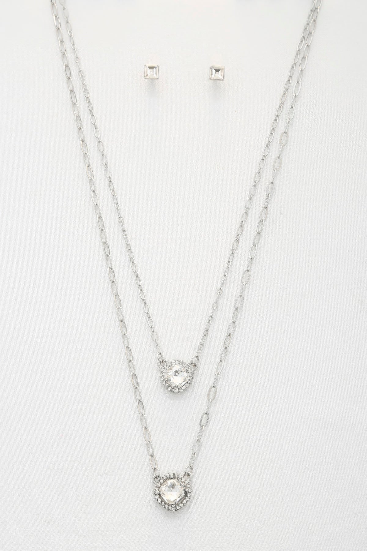 Double Crystal Metal Layered Necklace