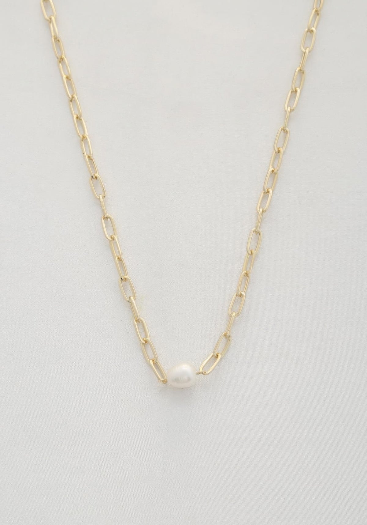 Pearl Bead Oval Link Necklace