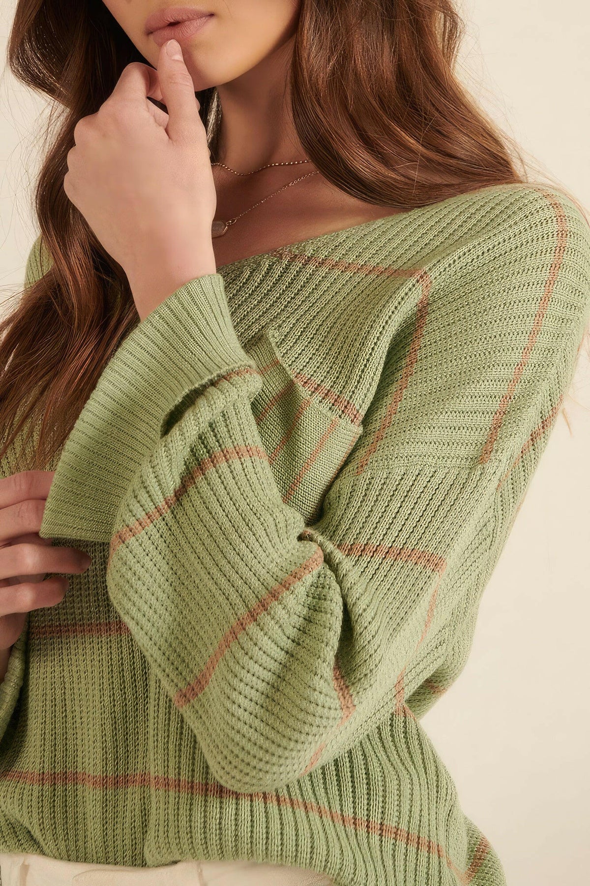 Striped Rib-knit Oversized Pocket Sweater.