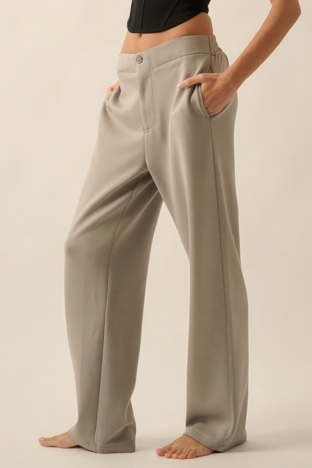 Premium Scuba High Waist Button Zip Up Fly Pants.