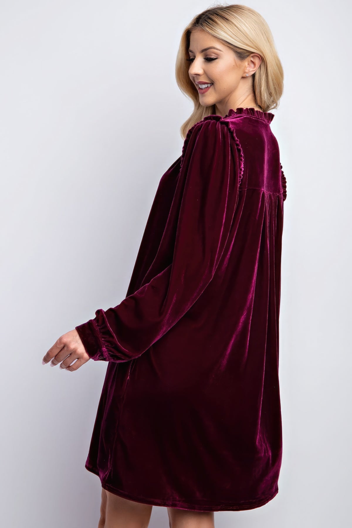 Mini Ruffle Detailing Velvet Dress.