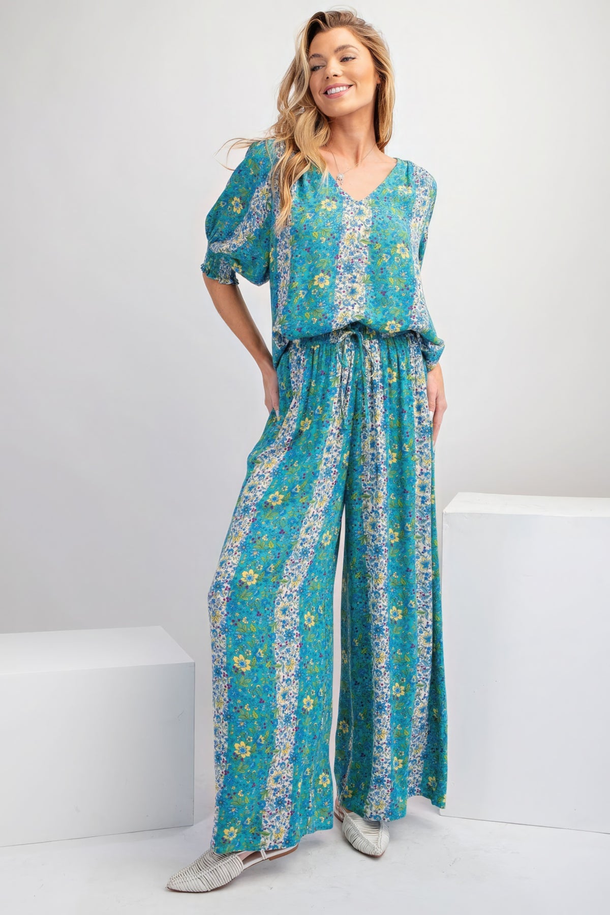 Floral Print Gauze Palazzo Pants.