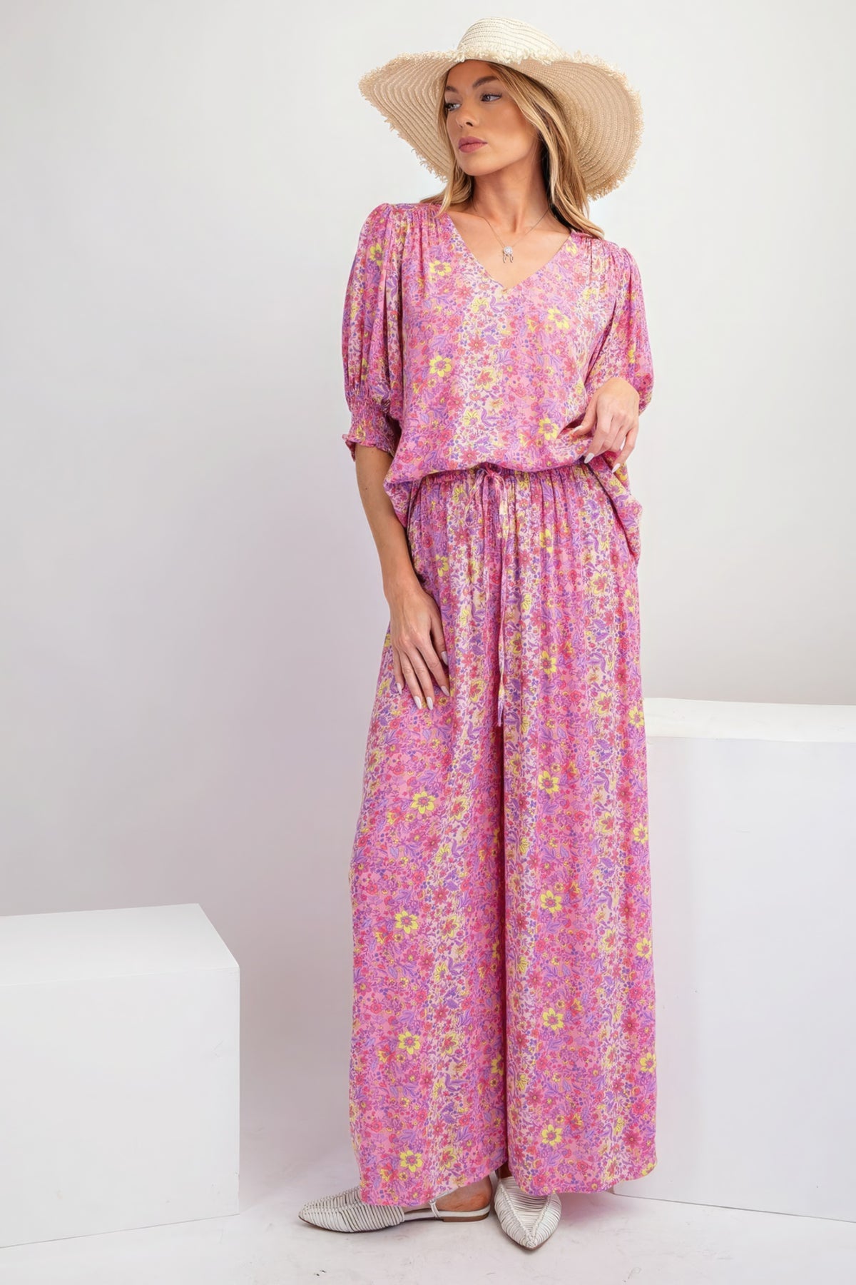 Floral Print Gauze Palazzo Pants.