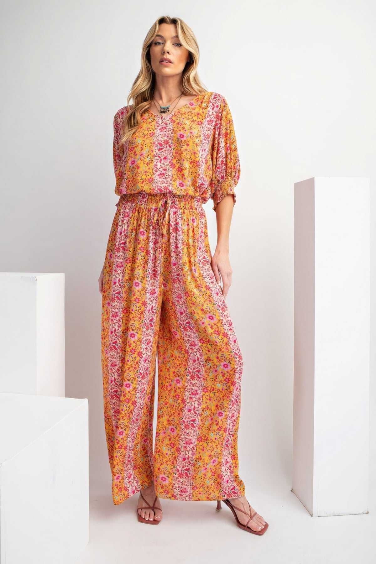 Floral Print Gauze Palazzo Pants.