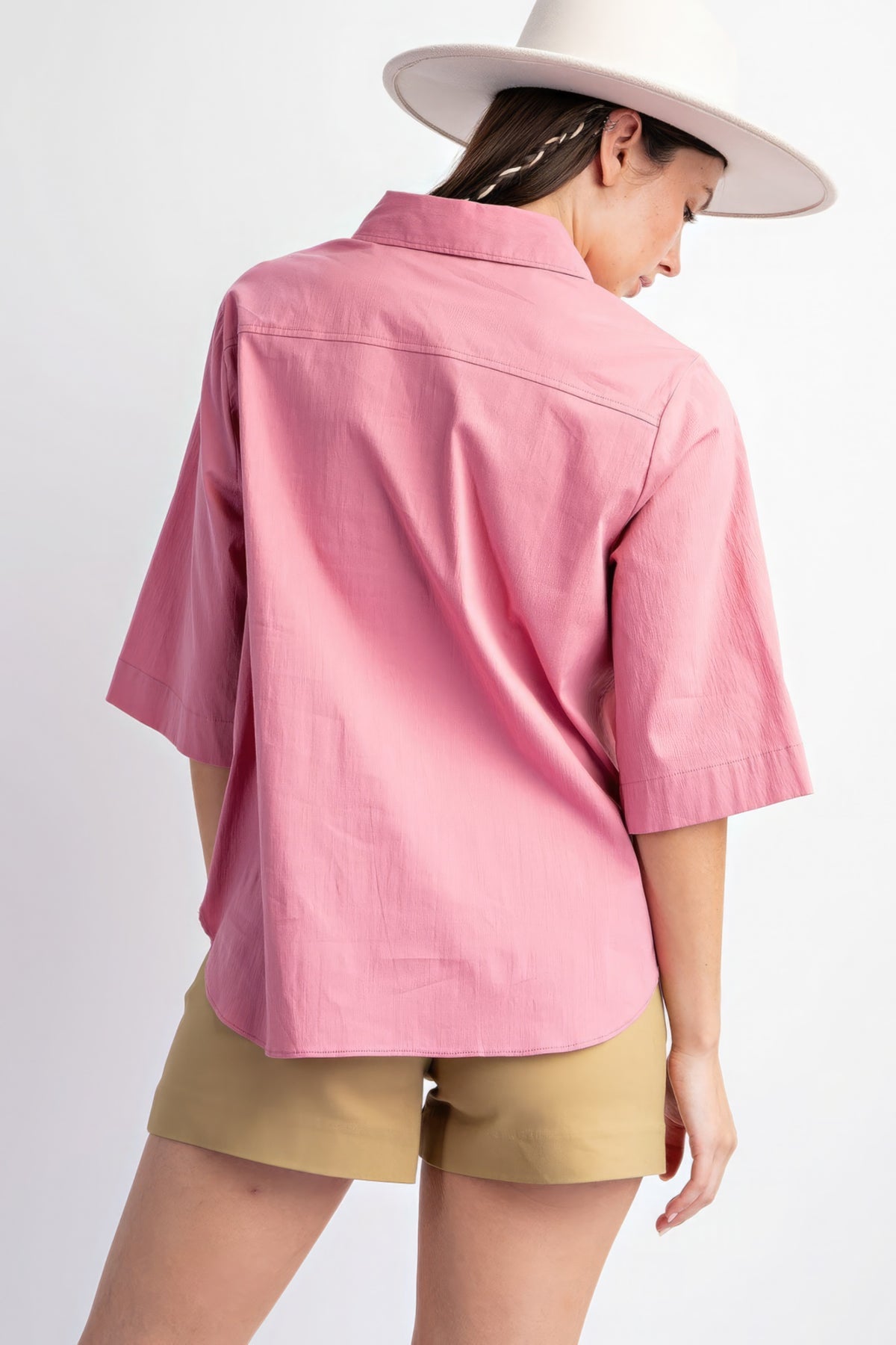 Half Slvs Stretch Poplin Button Down Shirt.