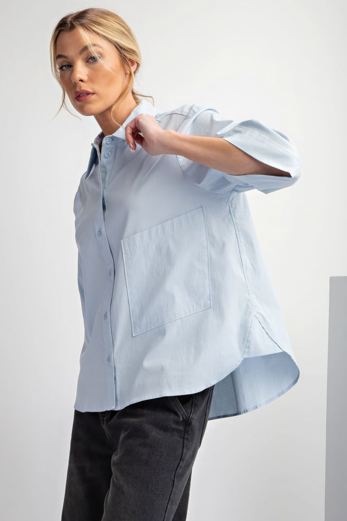 Half Slvs Stretch Poplin Button Down Shirt.