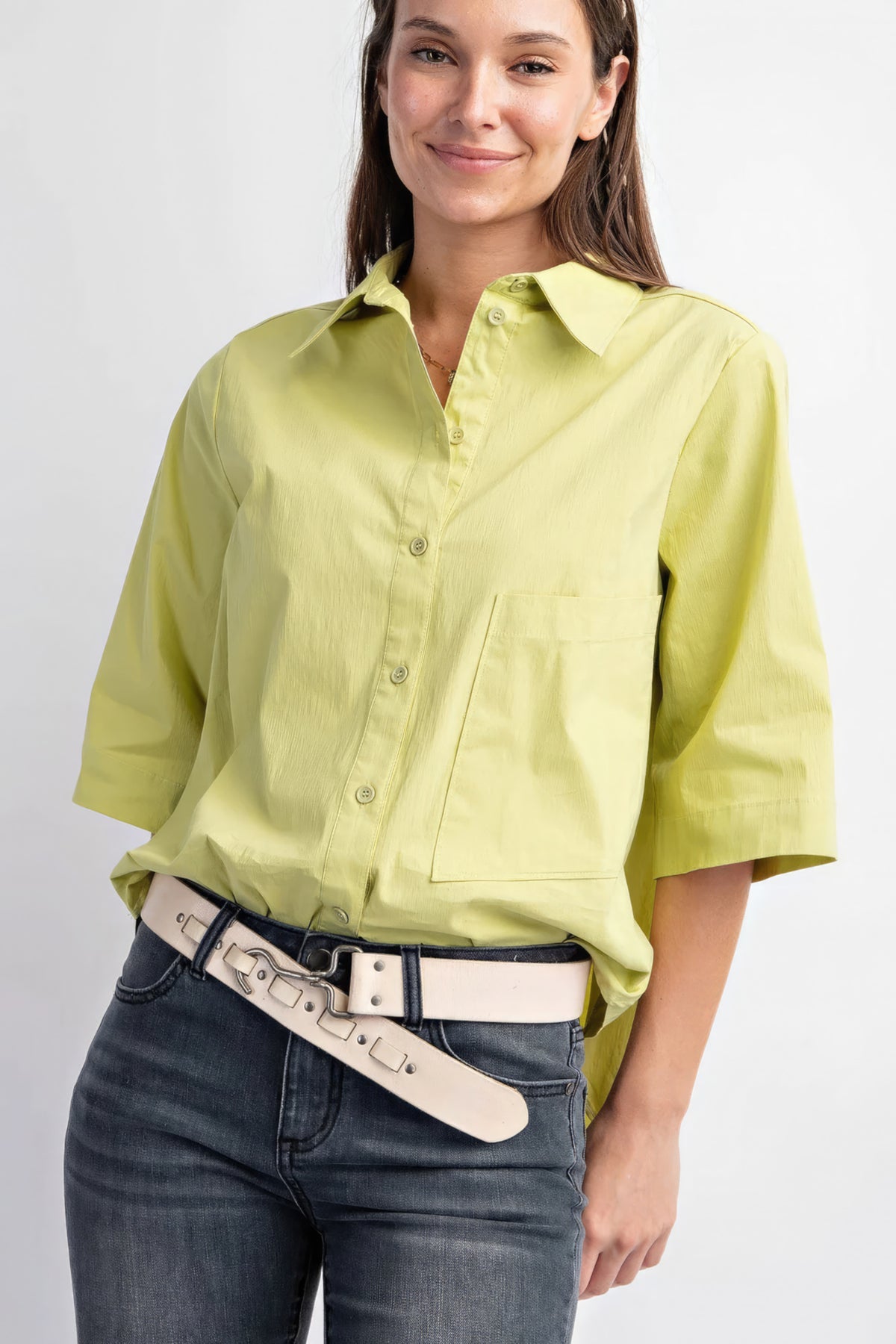 Half Slvs Stretch Poplin Button Down Shirt.