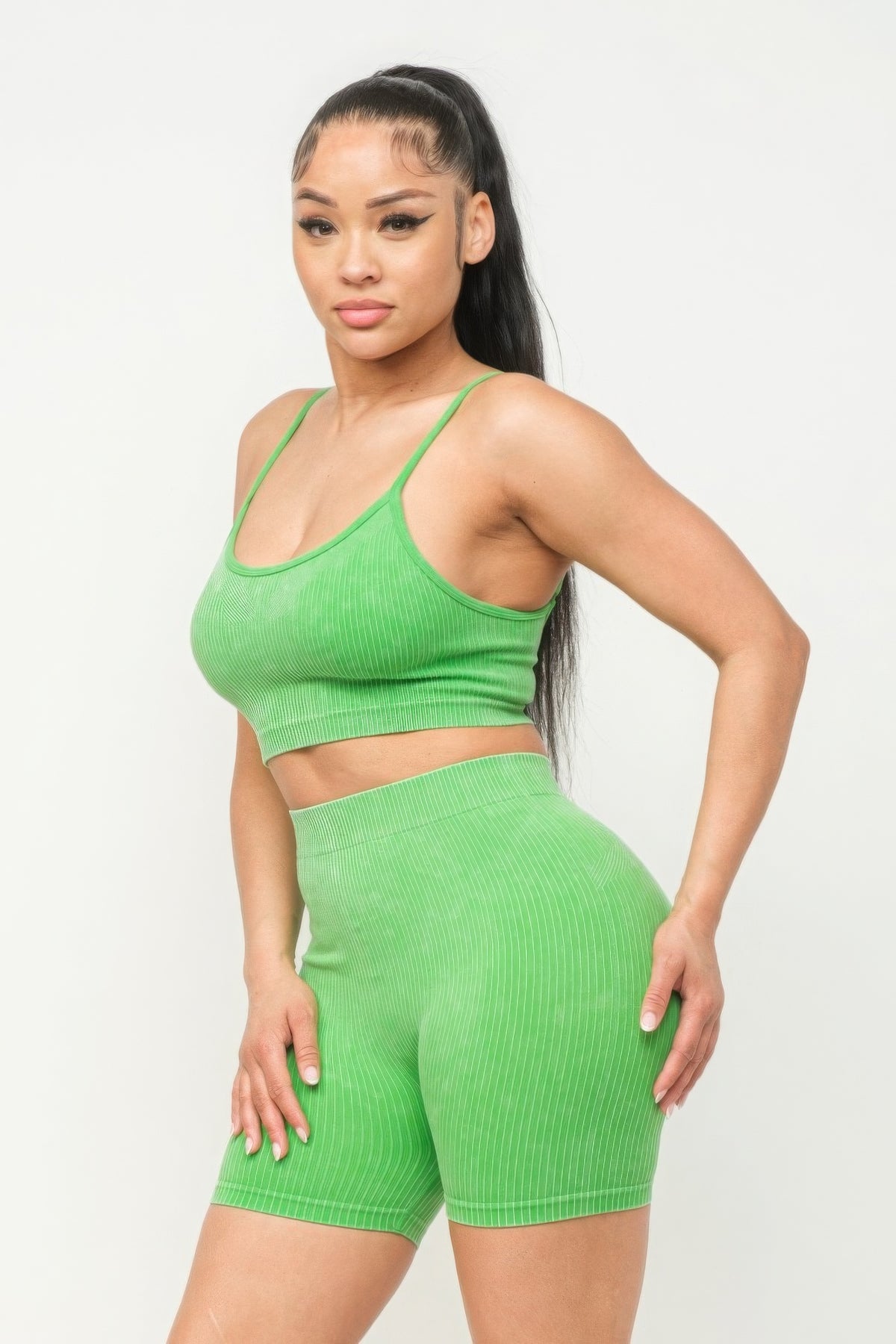 Washed Seamless Basic Tank Top And Shorts Set