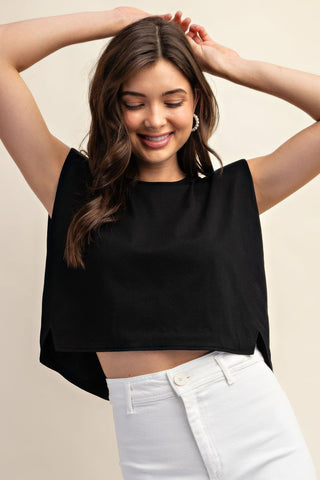 Sleeveless Crop Top With Shoulder Pads