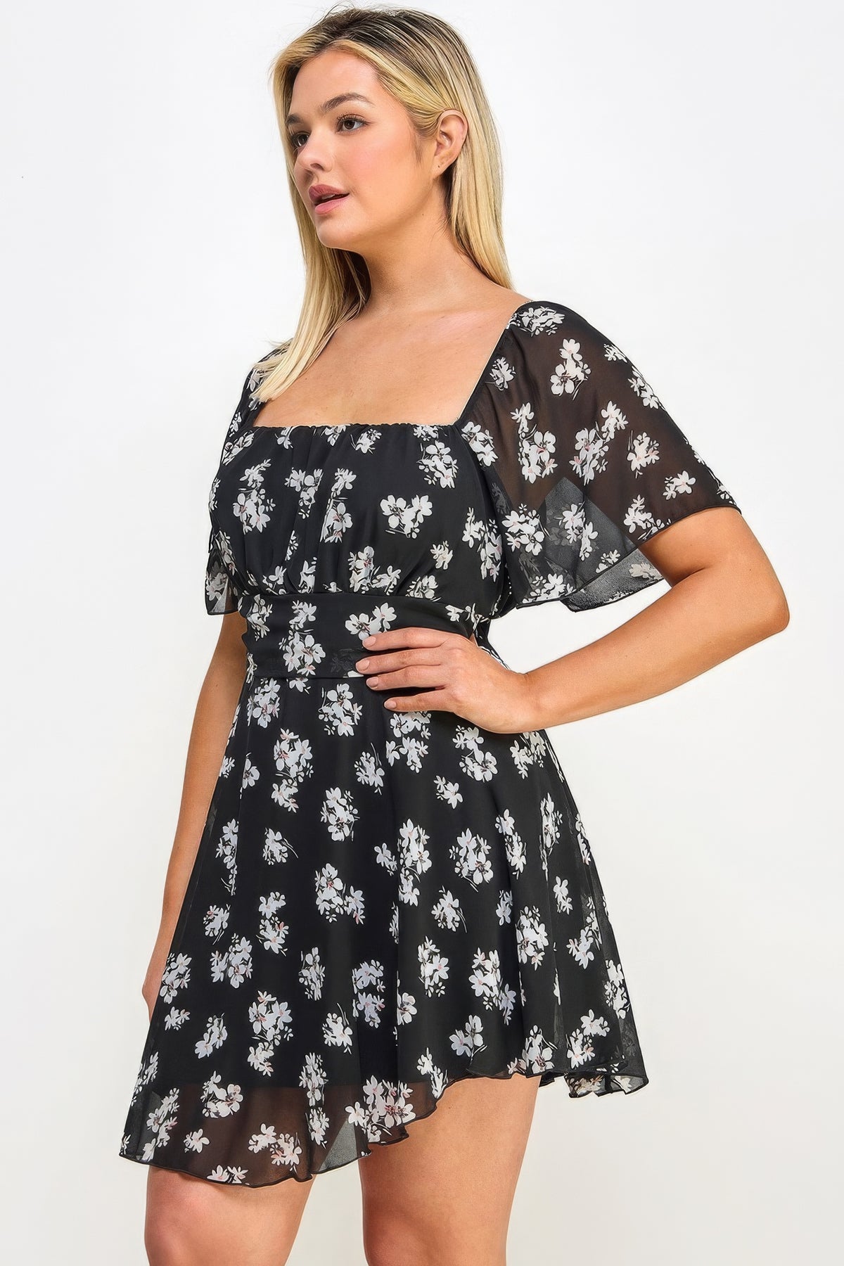 Plus Size Floral Chiffon Dress